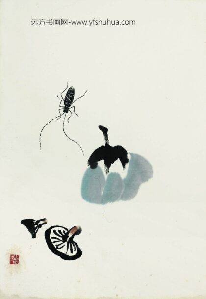 齐白石 叶隐闻声 蔬果工笔草虫册 蘑菇蜘蛛.jpg
