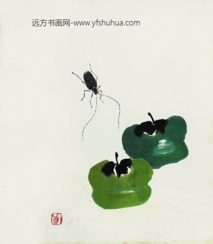 齐白石 叶隐闻声 蔬果工笔草虫册 青椒天牛.jpg