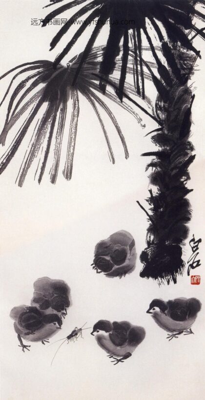 齐白石 棕榈小鸡.jpg