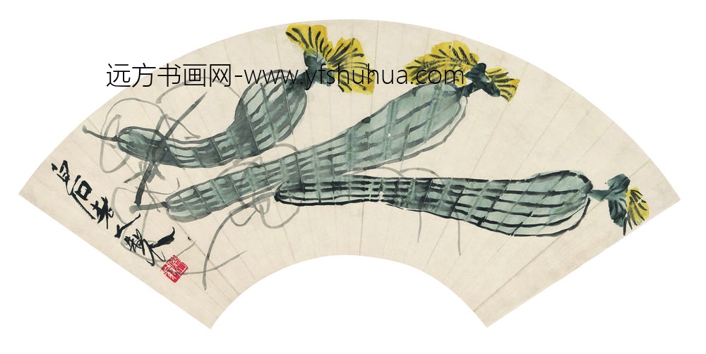 齐白石_清香丝瓜扇