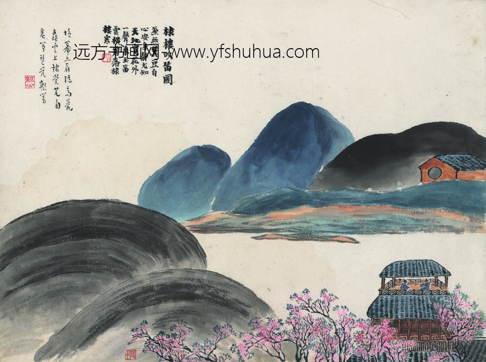 齐白石_石门二十四景图-棣楼吹笛图