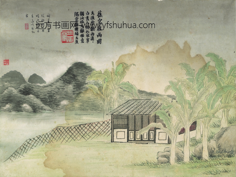 齐白石_石门二十四景图-蕉窗夜雨图