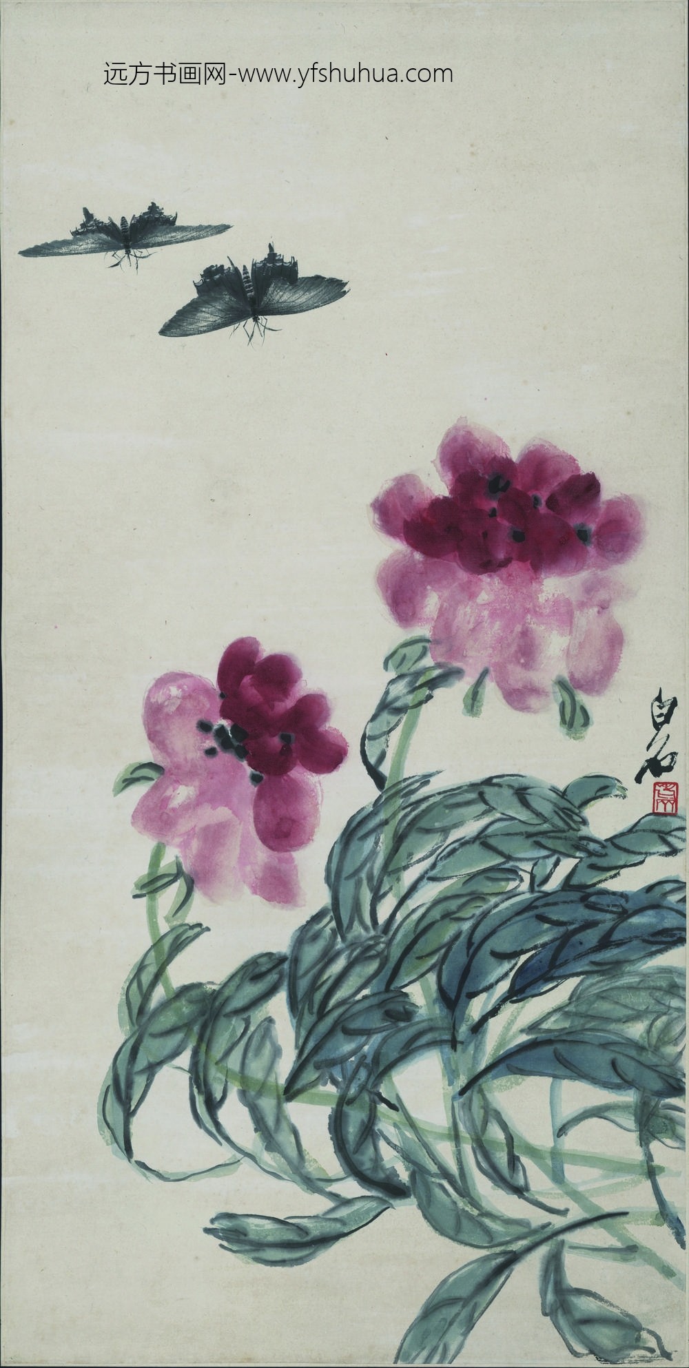 齐白石_红花双蝶图