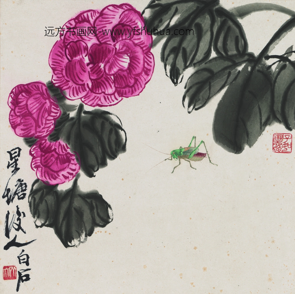 齐白石_花果草虫册-花卉蝈蝈图