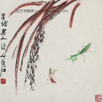 齐白石 花果草虫册 蚱蜢螳螂图.jpg