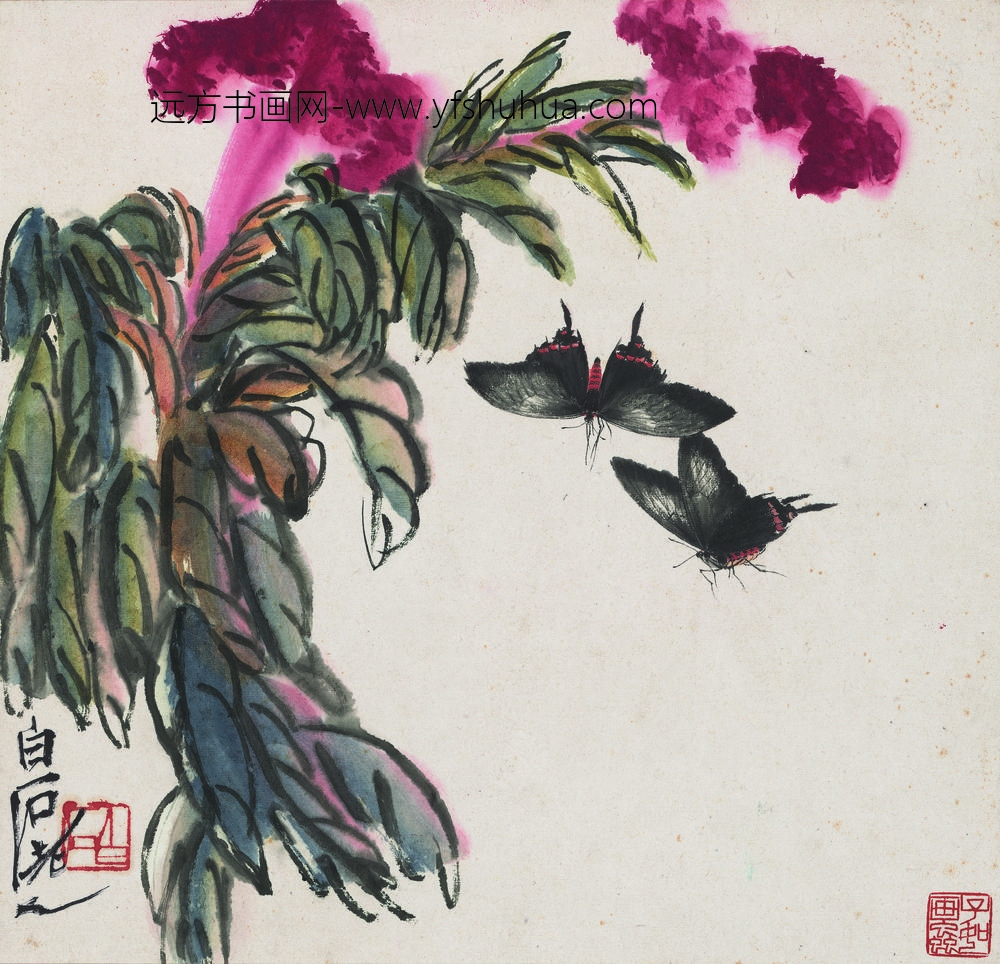 齐白石_花果草虫册-蝶舞花间图