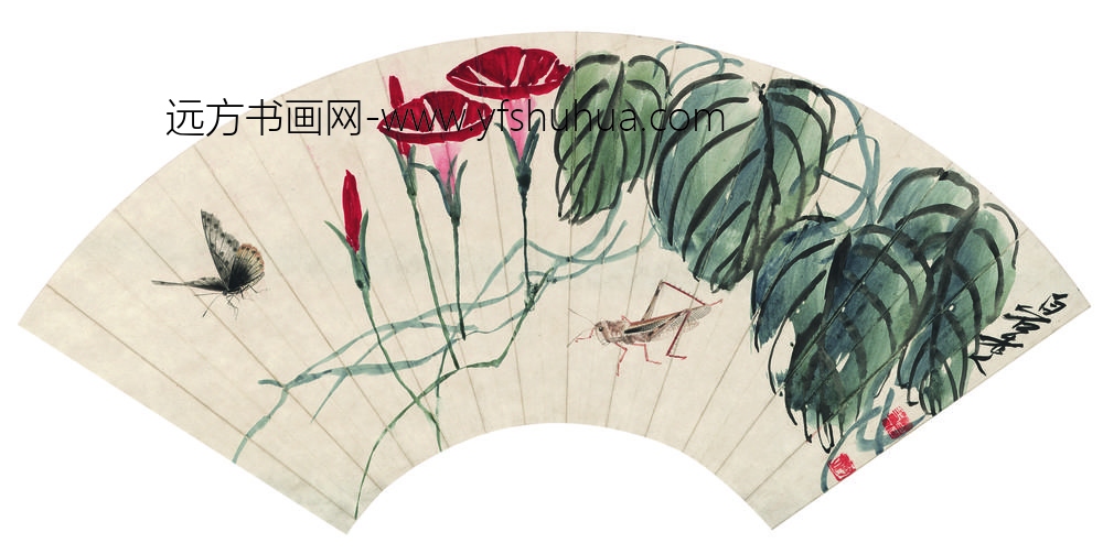 齐白石_蟋蟀蝴蝶扇