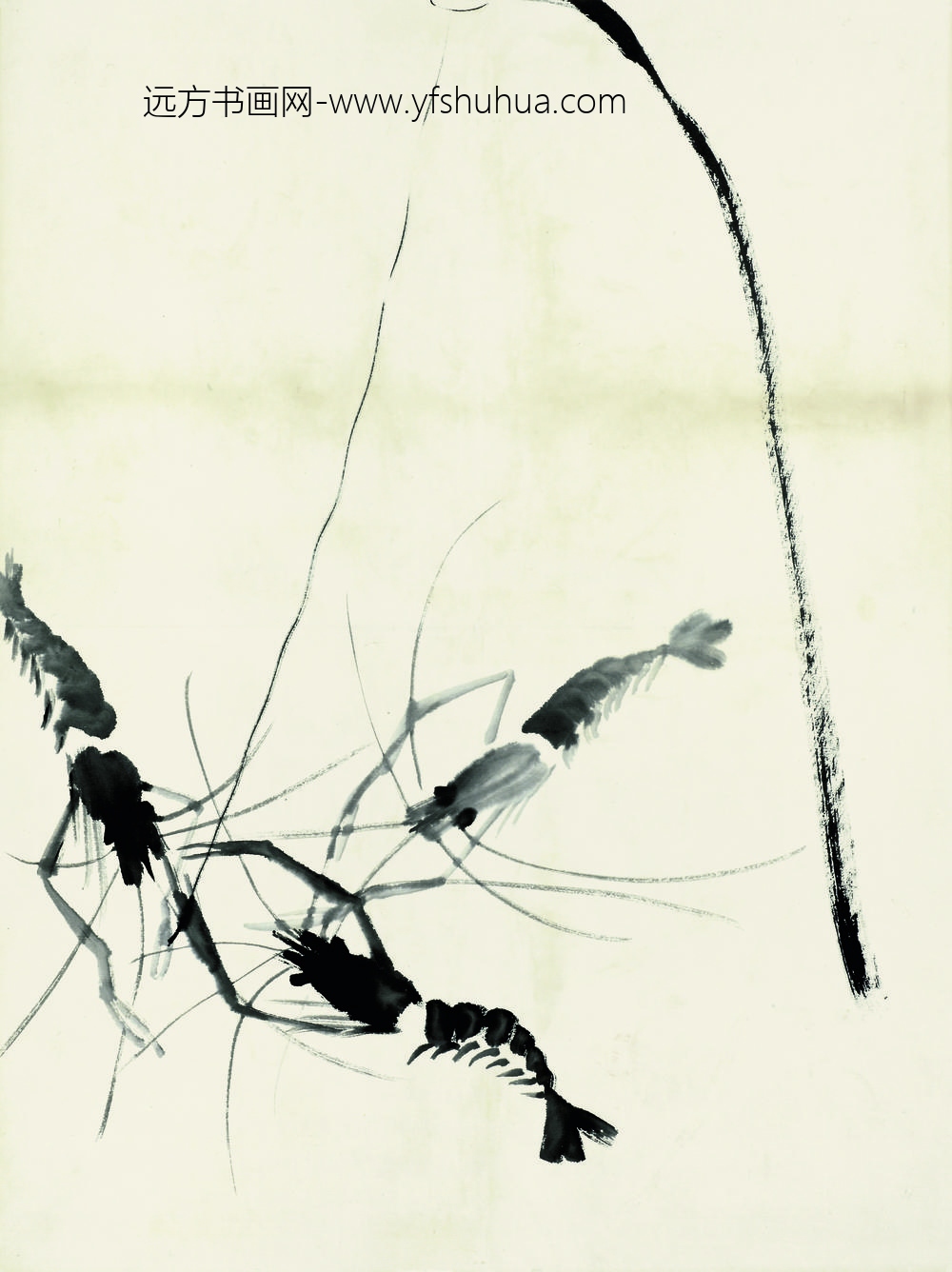 齐白石_鱼虾册页三墨虾长芦