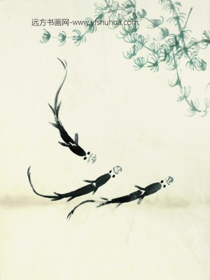 齐白石 鱼虾册页三尾墨鱼水草.jpg