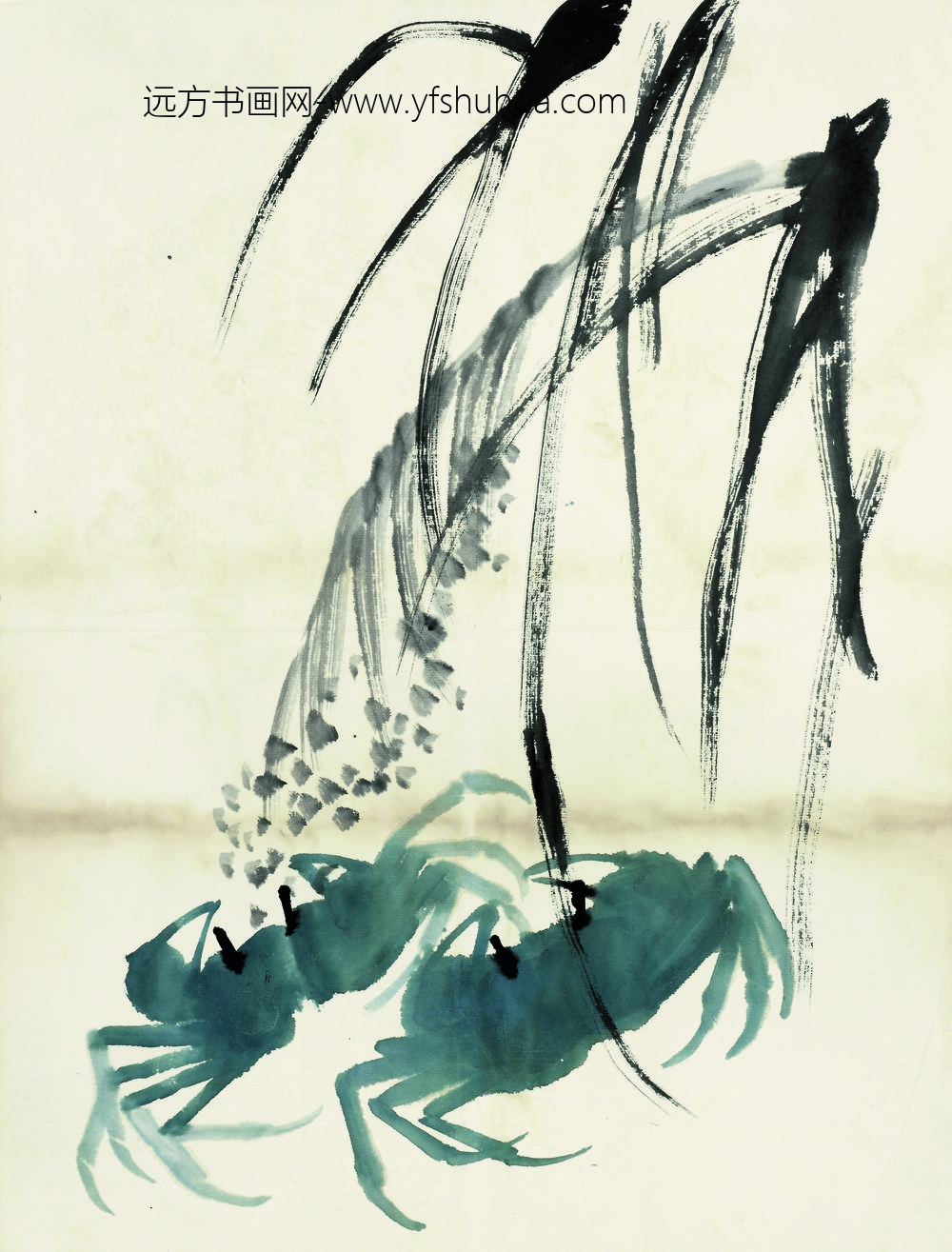 齐白石_鱼虾册页之双青蟹水草