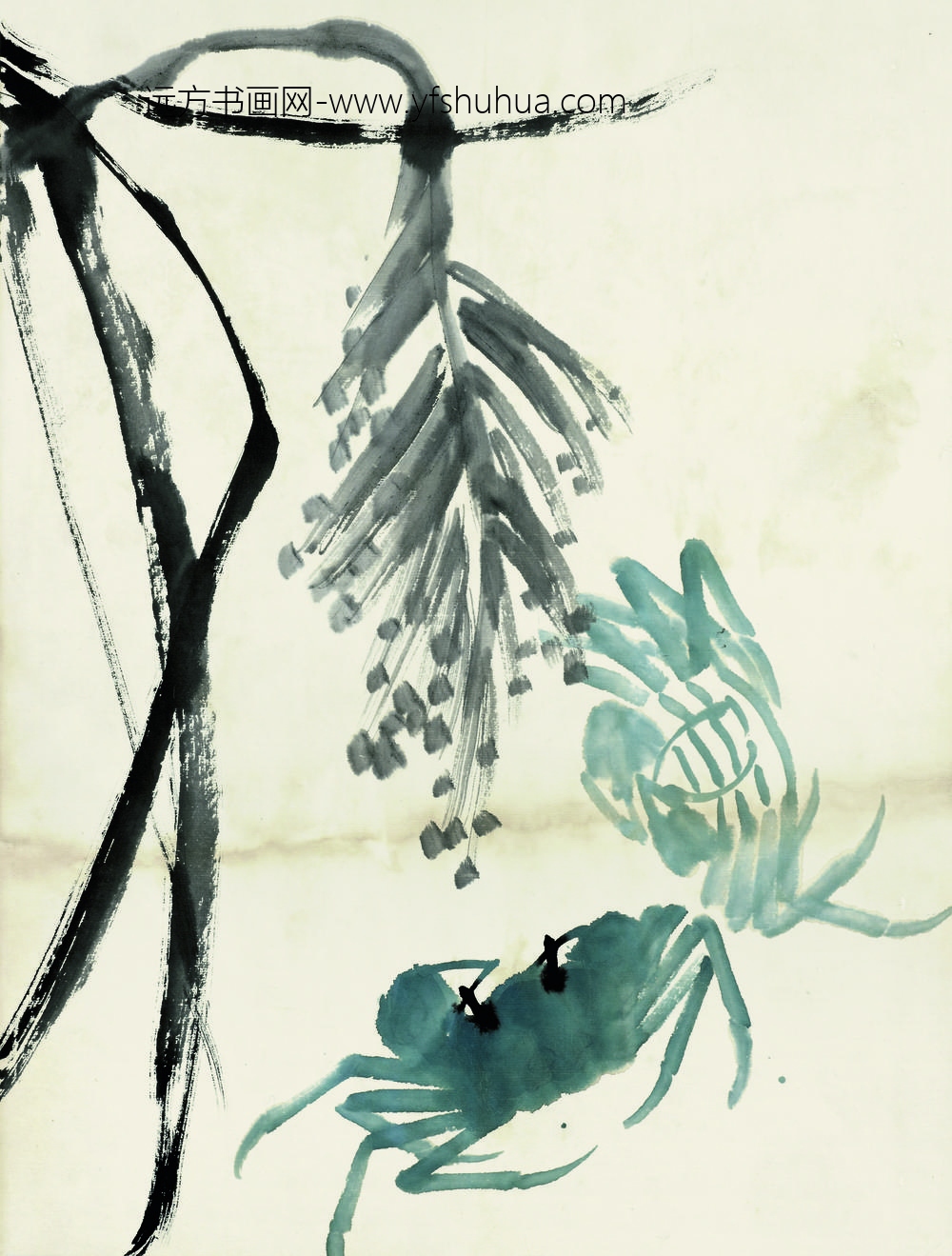 齐白石_鱼虾册页芦苇双青蟹