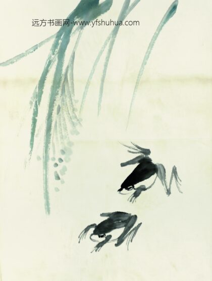 齐白石 鱼虾册页长草双蛙.jpg