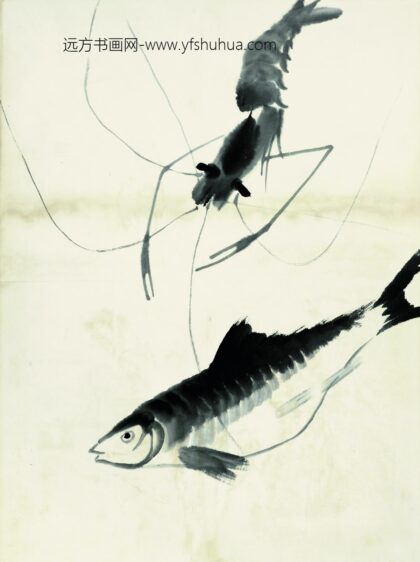 齐白石 鱼虾册页鳊鱼墨虾.jpg