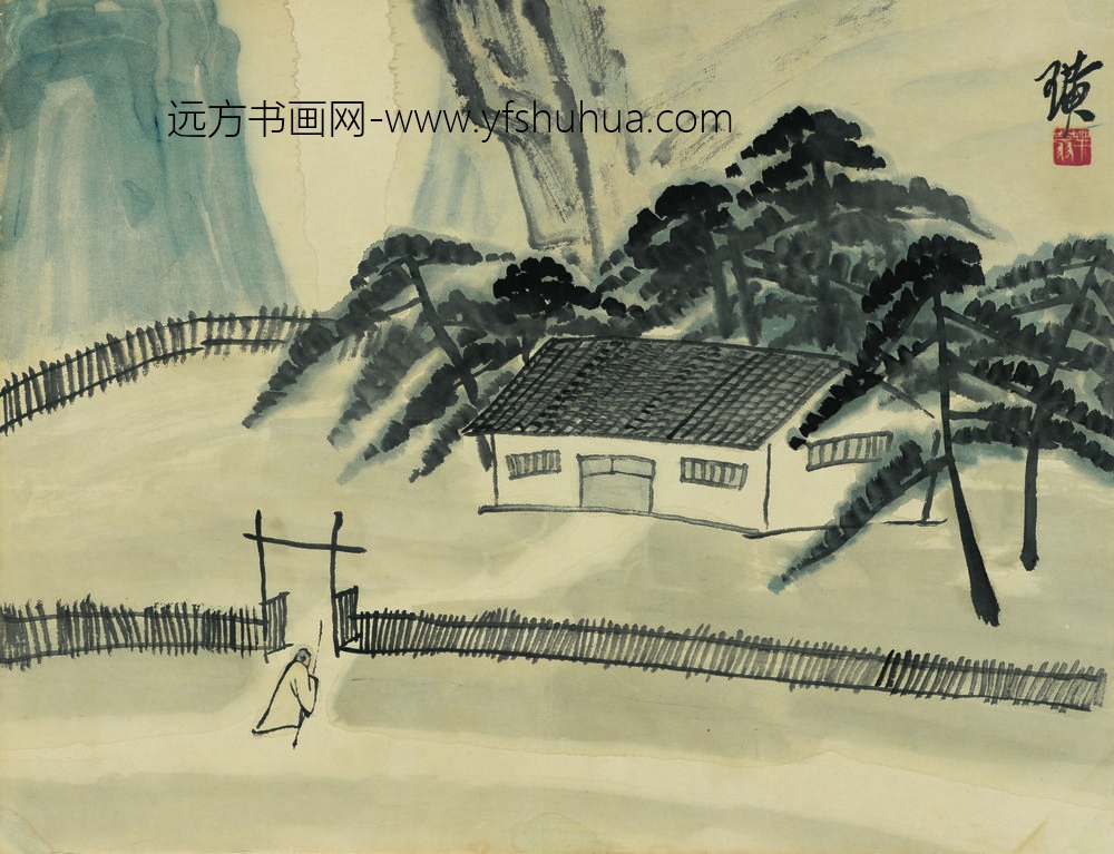 齐白石借山图册（开） ()