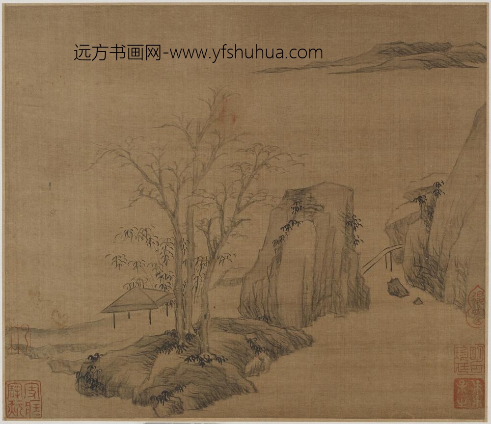 倪瓒_江亭林木图