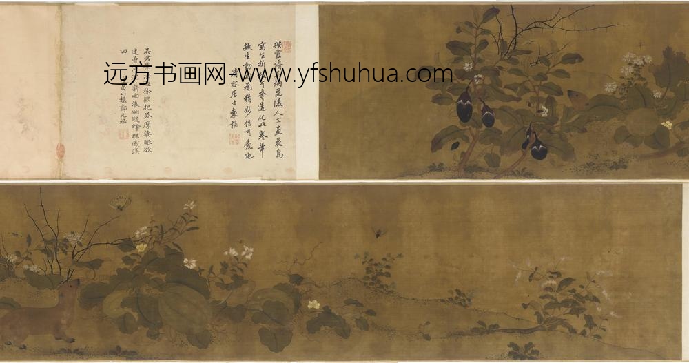 吴炳_园圃瓜茄花鼬双嬉图