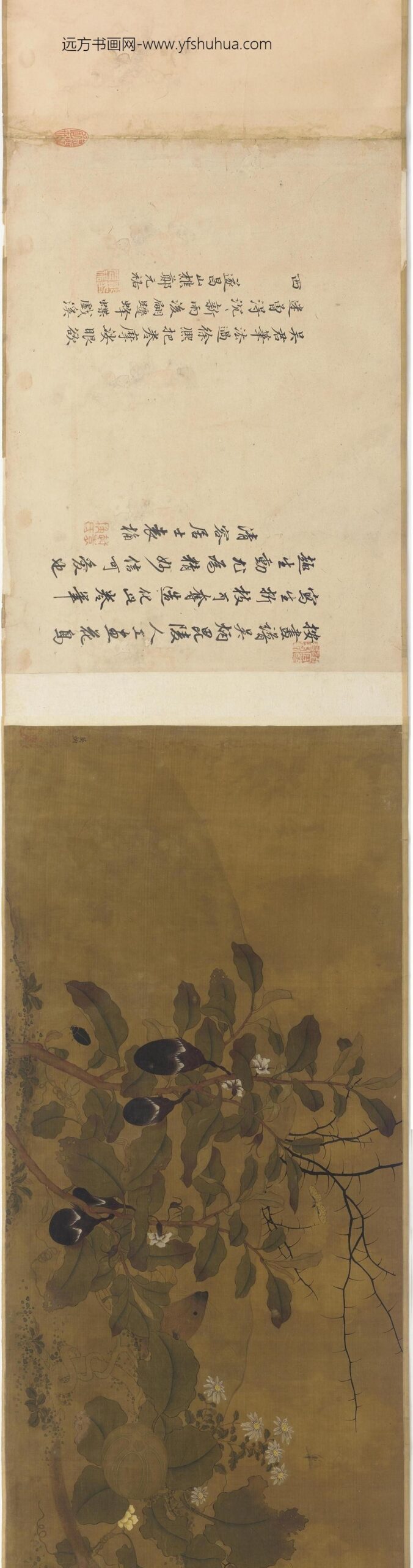 吴炳_园圃瓜茄花鼬双嬉图_