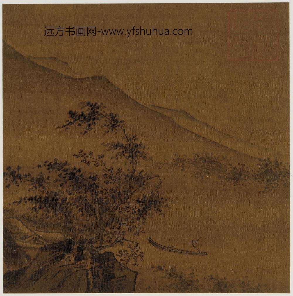 坡石林舍泛舟山水图