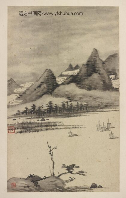 弘仁 云雾缭绕的山峦与江舟 凤江图景集.jpg