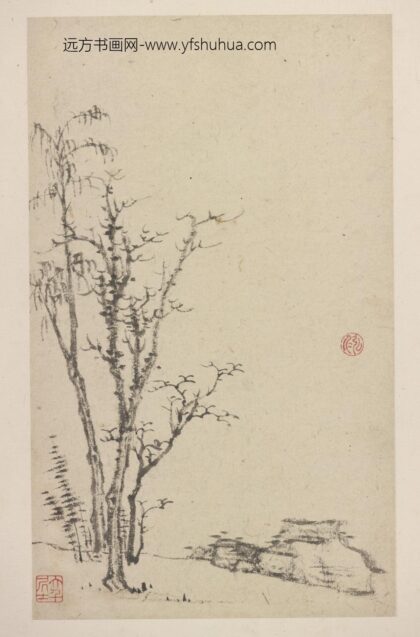 弘仁 沣川山水册 树石页.jpg
