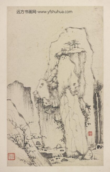 弘仁 沣川景致册 绝壁飞泉.jpg