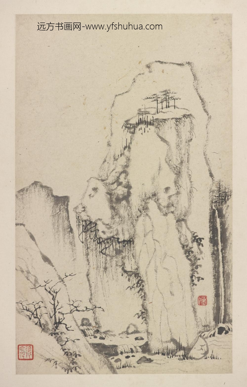 弘仁_沣川景致册-绝壁飞泉