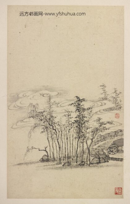 弘仁 沣河山水册 疏林水碓图.jpg