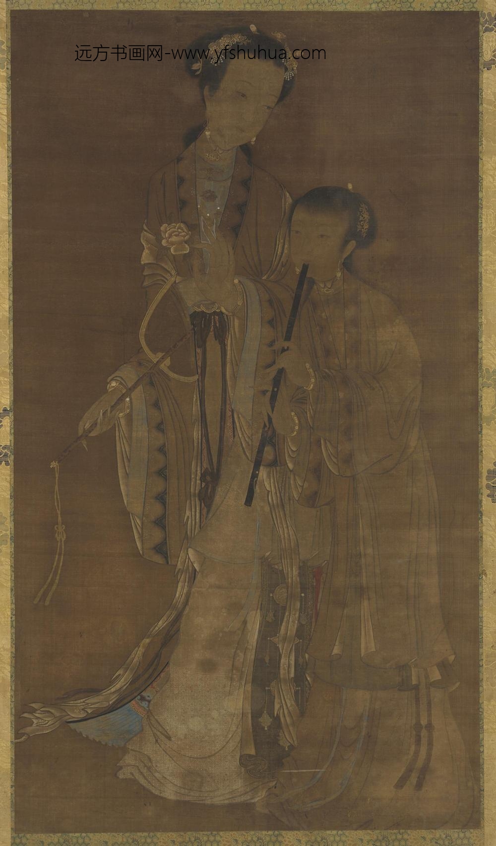 张珪_执扇弄笛仕女图