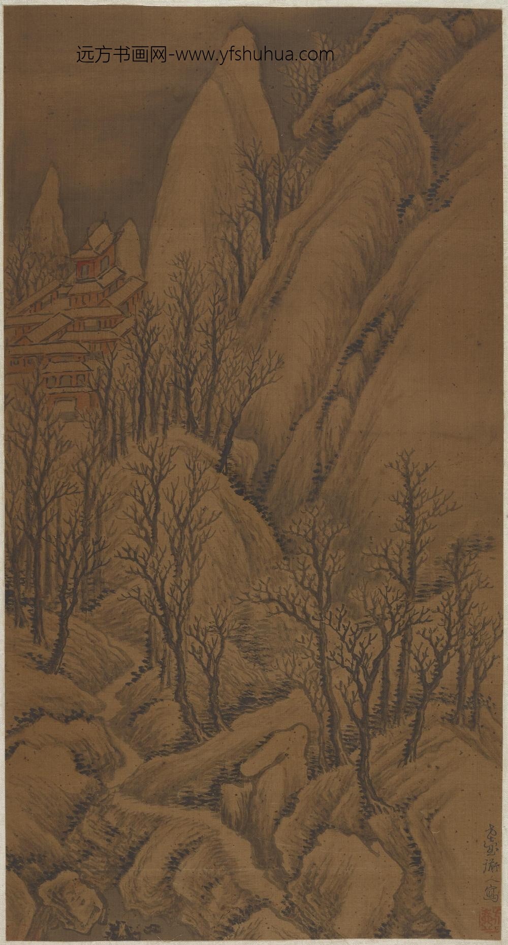 方从义_冬山古寺图