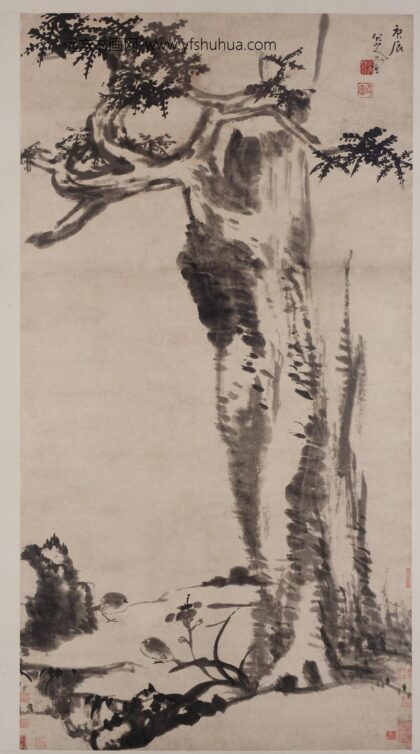 朱耷 椿萱鹡鸰图轴.jpg