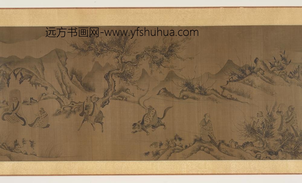 李公麟_白描罗汉观音山水图_