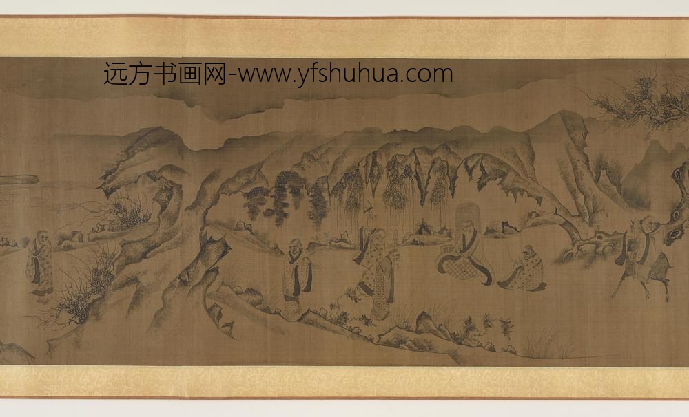 李公麟_白描罗汉观音山水图_