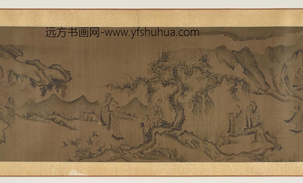 李公麟_白描罗汉观音山水图_