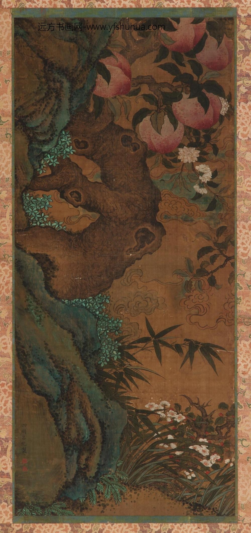 桃石花卉图
