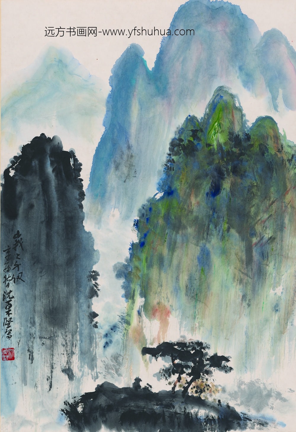 沈柔坚_设色山水图轴-
