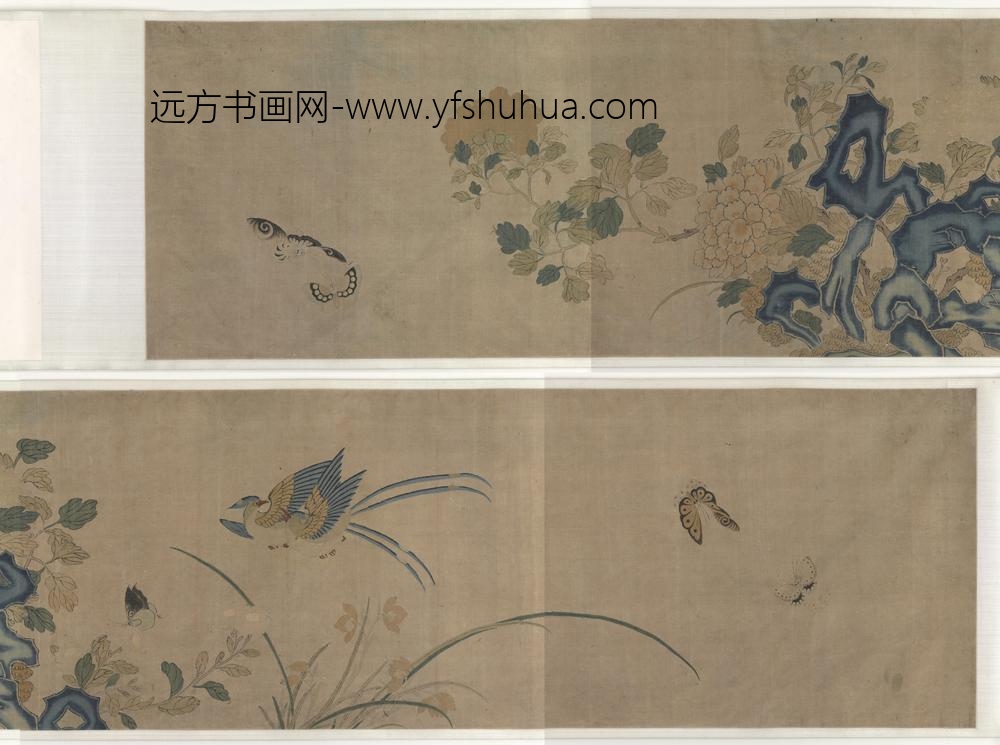 缂丝花石禽蝶图