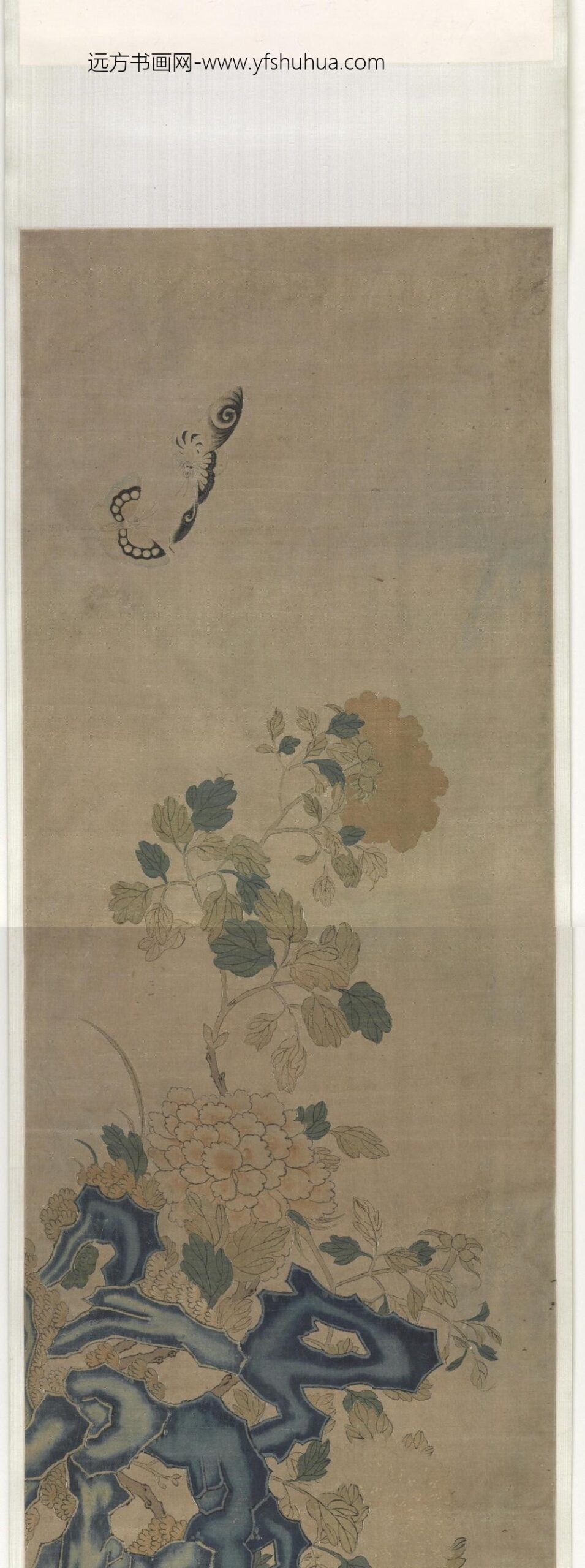 缂丝花石禽蝶图_