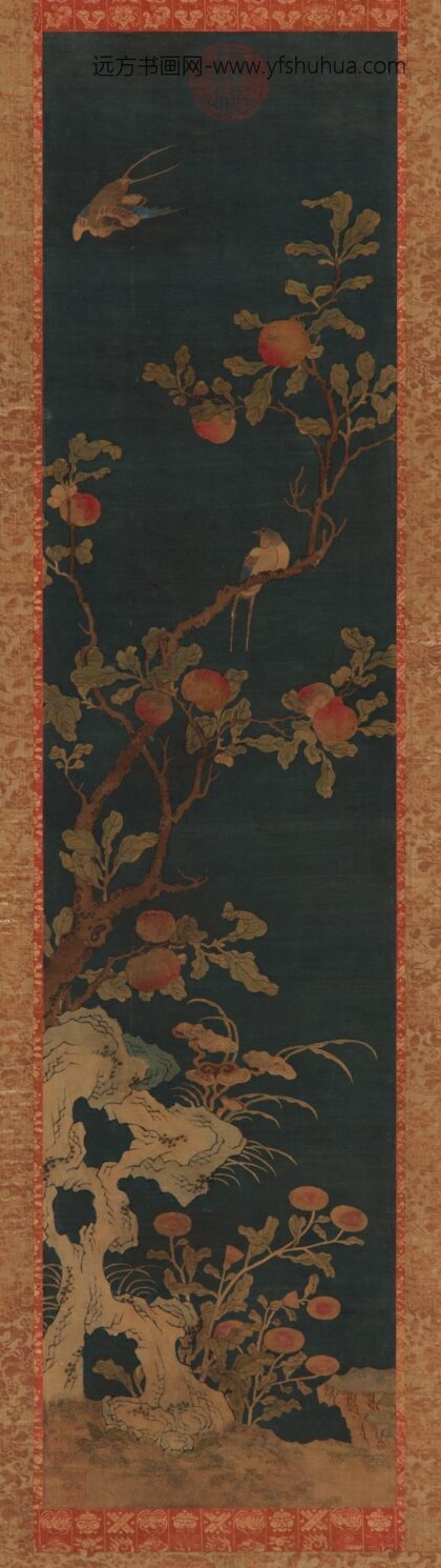 缂丝蓝地桃石花鸟图.jpg