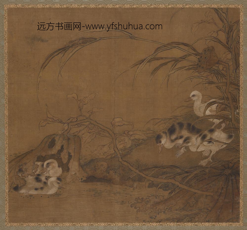 荷塘雏鸭图
