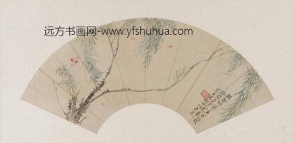 袁桐 桃花柳枝螳螂图.jpg