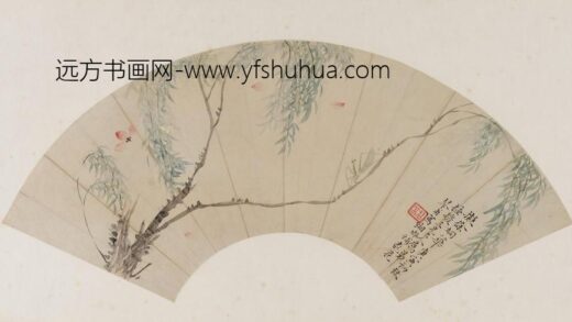 袁桐 桃花柳枝螳螂图.jpg
