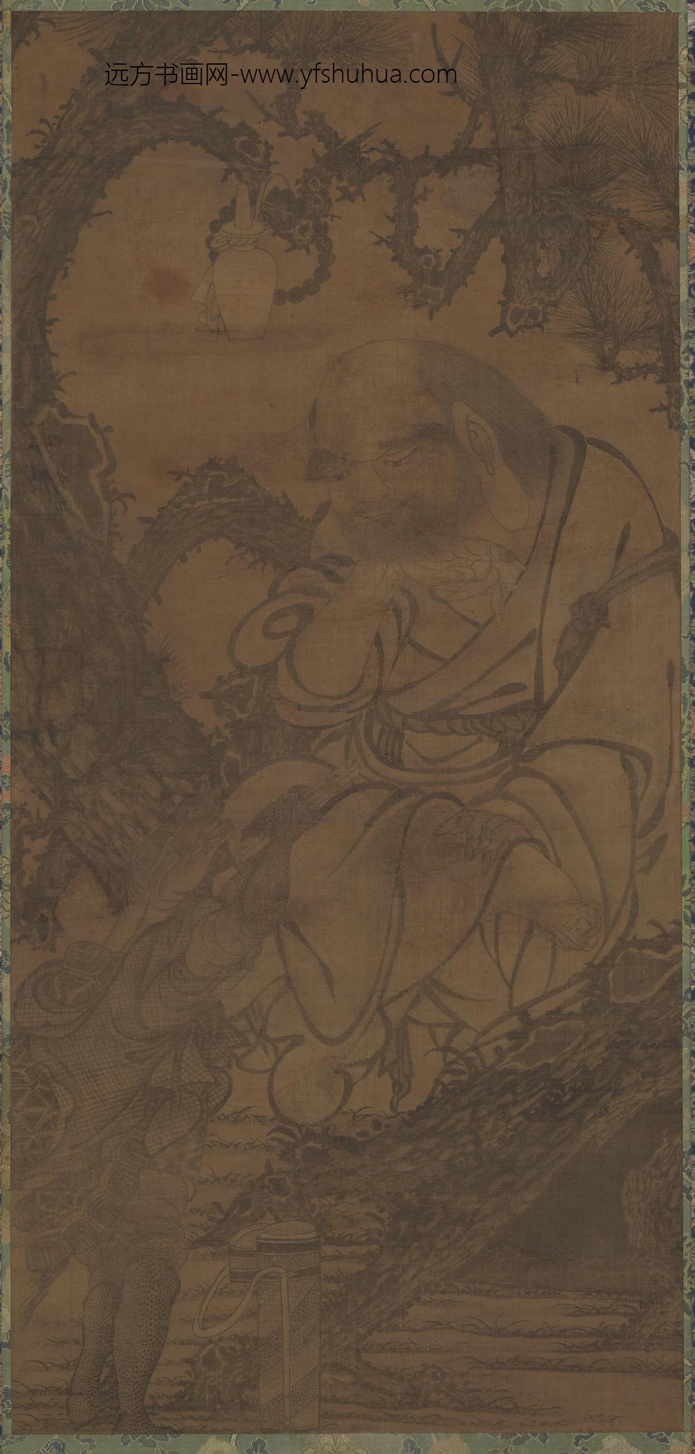 贯休_罗汉像图轴（灵龟献卷）_