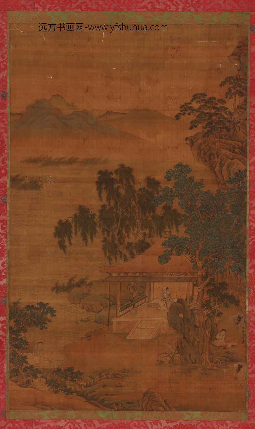 赵雍_江景山水册-高树亭中高士图