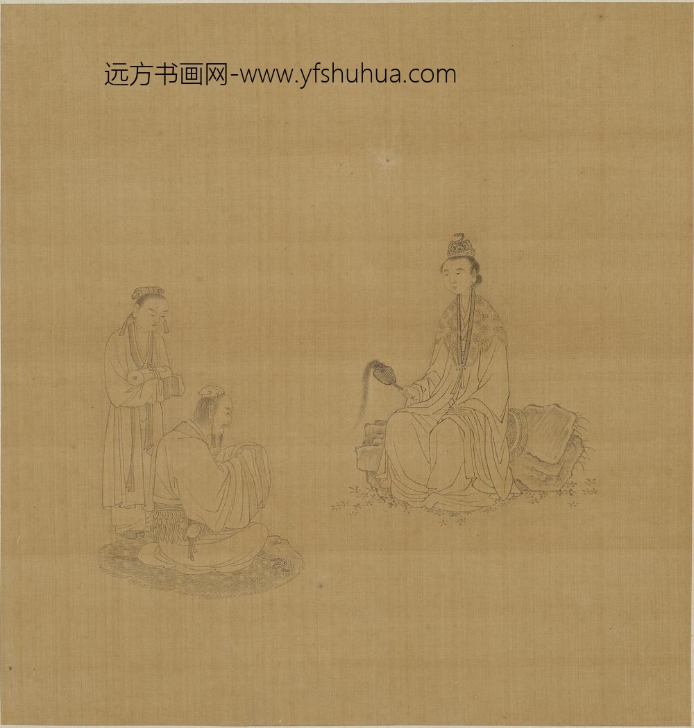 钱选_仕女文士侍童坐像图