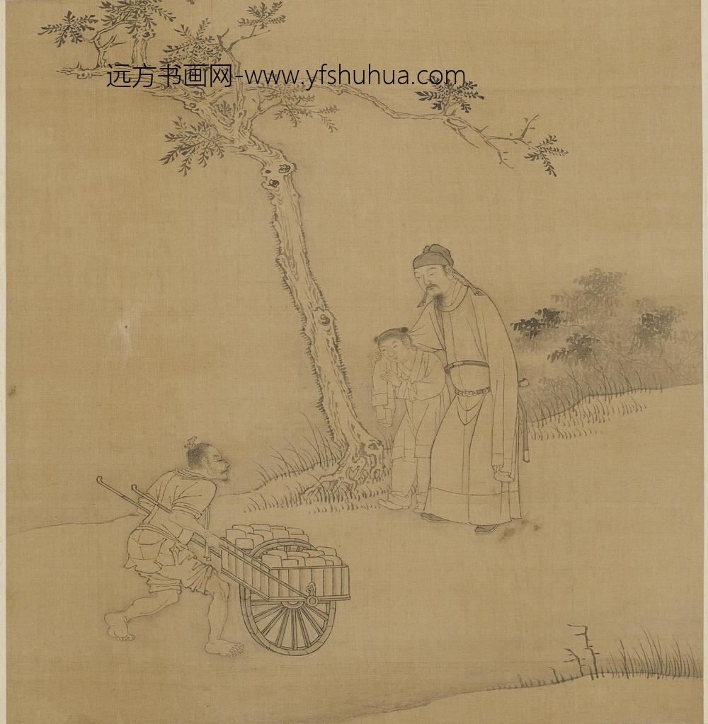 钱选_树下主仆推车图