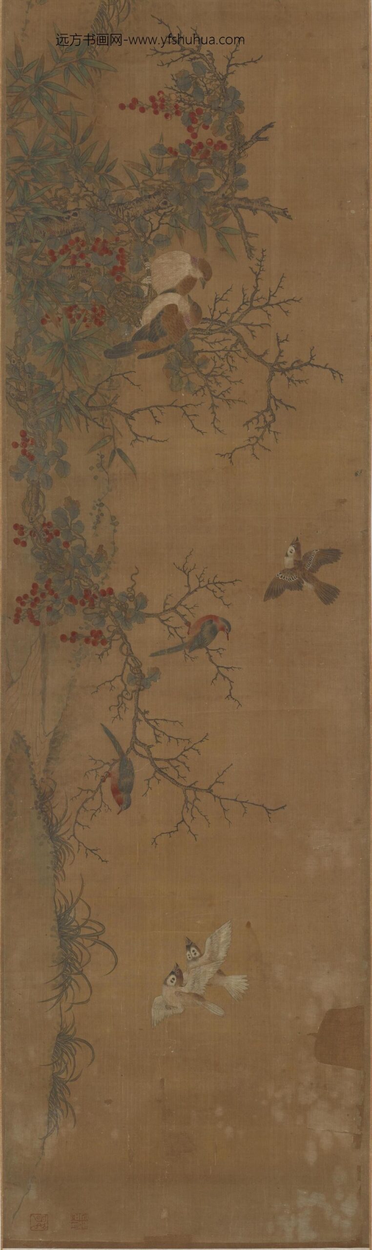 钱选_花鸟野兔图_