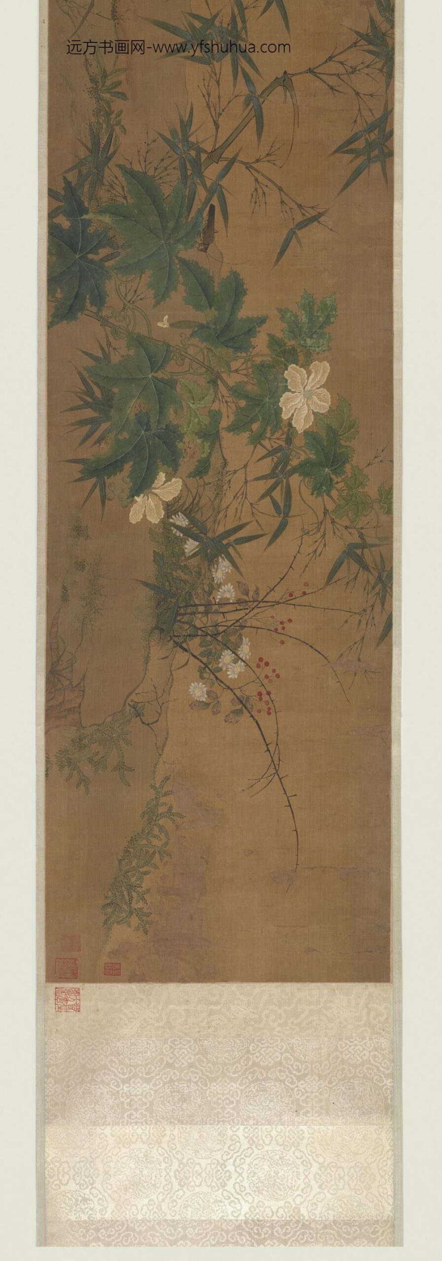 钱选_设色花鸟草虫图长卷_