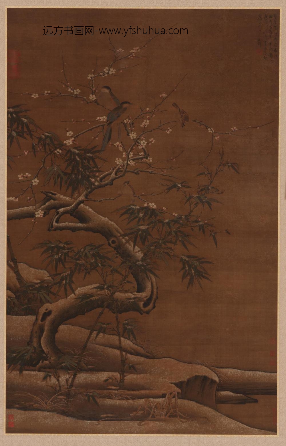 马麟_冬景梅竹栖禽图