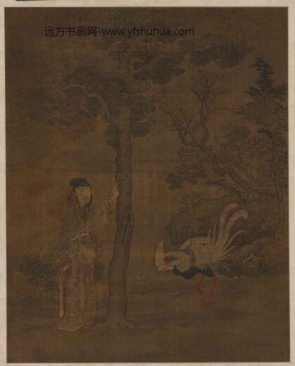 佚名 高士彩鸡图轴.jpg