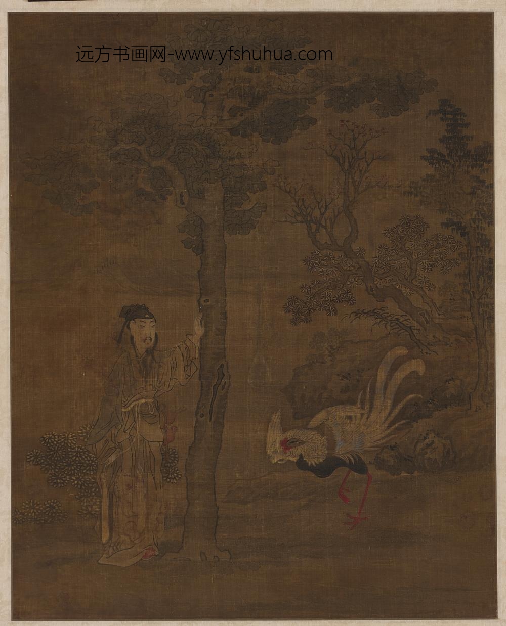佚名_高士彩鸡图轴